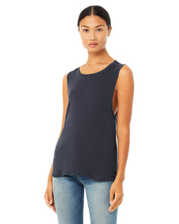 Bella+Canvas Ladies Flowy Scoop Muscle Tank B8803 | Heather Navy - Front