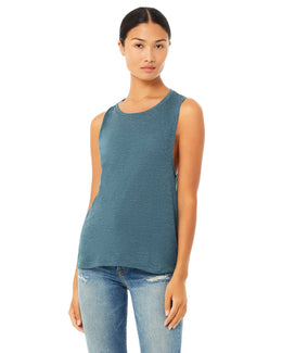 Bella+Canvas Ladies Flowy Scoop Muscle Tank B8803 | Hthr Deep Teal - Front