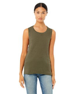 Bella+Canvas Ladies Flowy Scoop Muscle Tank B8803 | Heather Olive - Front