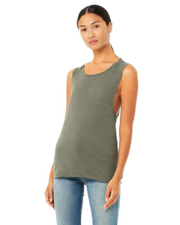 Bella+Canvas Ladies Flowy Scoop Muscle Tank B8803 | Olive Slub - Front