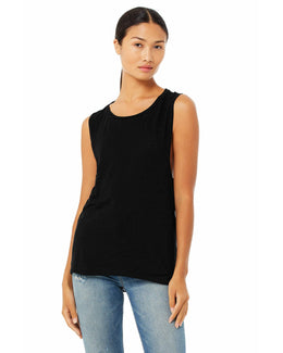 Bella+Canvas Ladies Flowy Scoop Muscle Tank B8803 | Solid Black Slub - Front