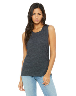 Bella+Canvas Ladies Flowy Scoop Muscle Tank B8803 | Chrcl Black Slub - Front