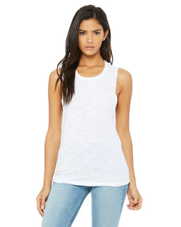 Bella+Canvas Ladies Flowy Scoop Muscle Tank B8803 | White Slub - Front