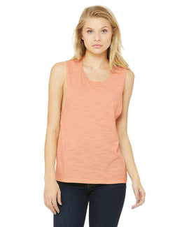 Bella+Canvas Ladies Flowy Scoop Muscle Tank B8803 | Peach Slub - Front