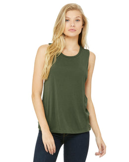 Bella+Canvas Ladies Flowy Scoop Muscle Tank B8803 | Military Green - Front
