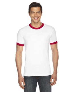 American Apparel Unisex Poly-Cotton Short Sleeve Ringer T-Shirt BB410W | White/ Red - Front