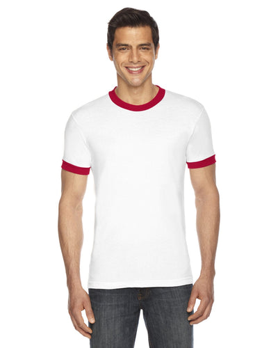 American Apparel Unisex Poly-Cotton Short Sleeve Ringer T-Shirt BB410W | White/ Red - Front