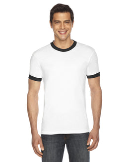 American Apparel Unisex Poly-Cotton Short Sleeve Ringer T-Shirt BB410W | White/ Black - Front