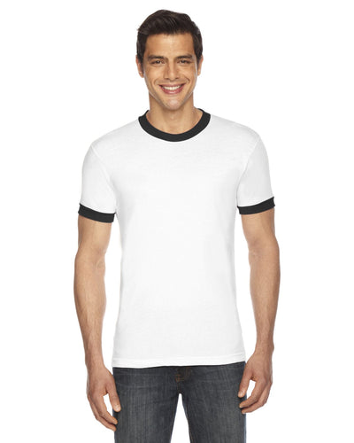 American Apparel Unisex Poly-Cotton Short Sleeve Ringer T-Shirt BB410W | White/ Black - Front