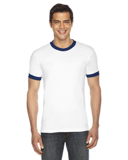 American Apparel Unisex Poly-Cotton Short Sleeve Ringer T-Shirt BB410W | White/ Navy - Front