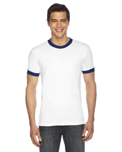 American Apparel Unisex Poly-Cotton Short Sleeve Ringer T-Shirt BB410W | White/ Navy - Front