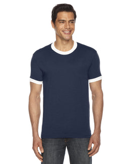 American Apparel Unisex Poly-Cotton Short Sleeve Ringer T-Shirt BB410W | Navy/ White - Front
