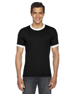 American Apparel Unisex Poly-Cotton Short Sleeve Ringer T-Shirt BB410W | Black/ White - Front