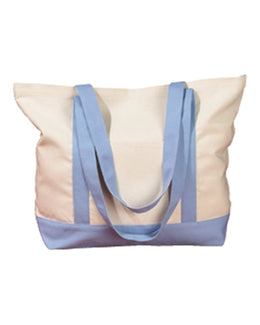 BAGedge Canvas Boat Tote BE004 | Natural/ Lt Blue - Front