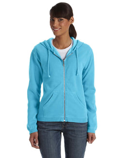 Comfort Colors Ladies Garment-Dyed Full-Zip Hoodie C1598 | Lagoon Blue - Front