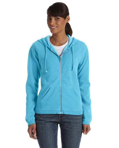 Comfort Colors Ladies Garment-Dyed Full-Zip Hoodie C1598 | Lagoon Blue - Front