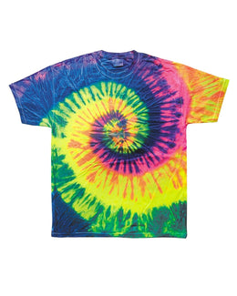 Tie-Dye 100% Cotton Tie Dye T-Shirt CD100 | Neon Rainbow - Front