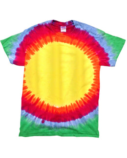 Tie-Dye 100% Cotton Tie Dye T-Shirt CD100 | Sunburst Rainbow - Front