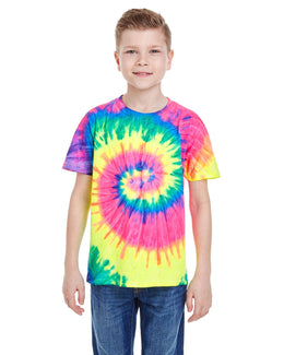 Tie-Dye Youth 100% Cotton Tie-Dyed T-Shirt CD100Y | Neon Rainbow - Front