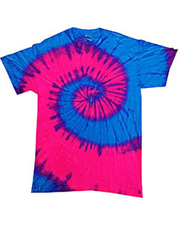 Tie-Dye Youth 100% Cotton Tie-Dyed T-Shirt CD100Y | Flo Blue/ Pink - Front