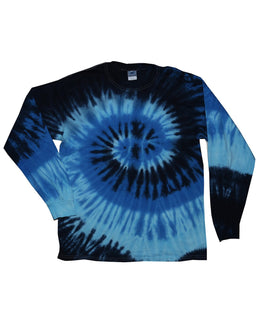 Tie-Dye 100% Cotton Long Sleeve Tie-Dyed T-Shirt CD2000 | Blue Ocean - Front