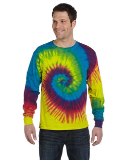 Tie-Dye 100% Cotton Long Sleeve Tie-Dyed T-Shirt CD2000 | Reactive Rainbow - Front