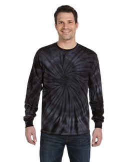 Tie-Dye 100% Cotton Long Sleeve Tie-Dyed T-Shirt CD2000 | Spider Black - Front