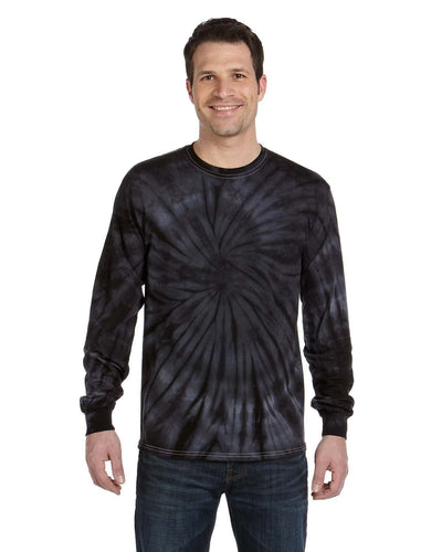 Tie-Dye 100% Cotton Long Sleeve Tie-Dyed T-Shirt CD2000 | Spider Black - Front