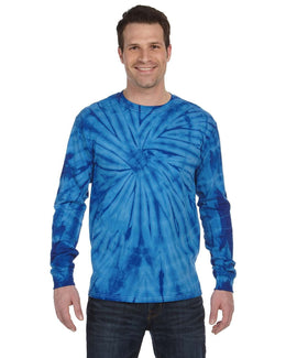 Tie-Dye 100% Cotton Long Sleeve Tie-Dyed T-Shirt CD2000 | Spider Royal - Front