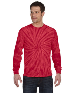 Tie-Dye 100% Cotton Long Sleeve Tie-Dyed T-Shirt CD2000 | Spider Red - Front
