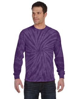 Tie-Dye 100% Cotton Long Sleeve Tie-Dyed T-Shirt CD2000 | Spider Purple - Front
