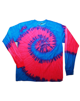 Tie-Dye 100% Cotton Long Sleeve Tie-Dyed T-Shirt CD2000 | Flo Blue/ Pink - Front