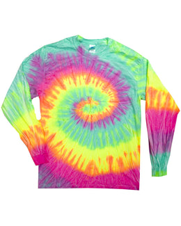 Tie-Dye 100% Cotton Long Sleeve Tie-Dyed T-Shirt CD2000 | Minty Rainbow - Front