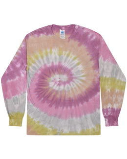 Tie-Dye 100% Cotton Long Sleeve Tie-Dyed T-Shirt CD2000 | Desert Rose - Front