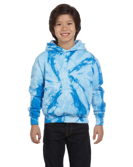 Tie-Dye Youth Pullover Hoodie CD877Y | Spider Baby Blue - Front