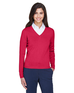 Devon & Jones Ladies V-Neck Sweater D475W | Red - Front