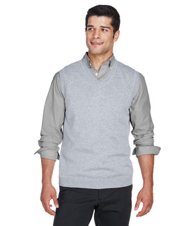 Devon & Jones V-Neck Vest D477 | Grey Heather - Front