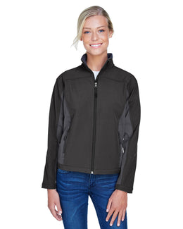 Devon & Jones Ladies Soft Shell Colorblock Jacket D997W | Blck/ Dk Chrcoal - Front