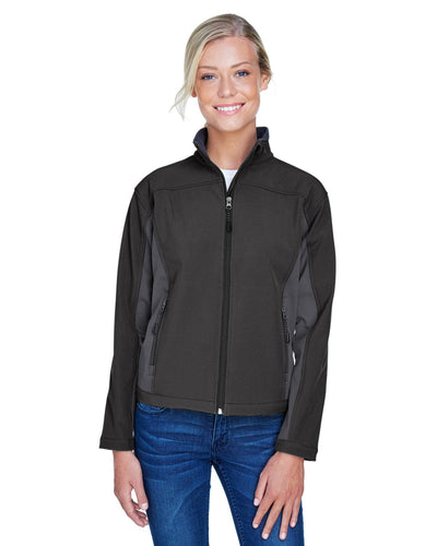 Devon & Jones Ladies Soft Shell Colorblock Jacket D997W | Blck/ Dk Chrcoal - Front