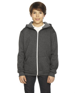 American Apparel Youth Flex Fleece Zip Hoodie F297W | Dk Heather Grey - Front