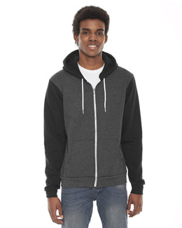 American Apparel Unisex Flex Fleece Zip Hoodie F497W | Dk Hth Gry/ Blk - Front
