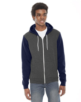 American Apparel Unisex Flex Fleece Zip Hoodie F497W | Dk Hth Gry/ Navy - Front