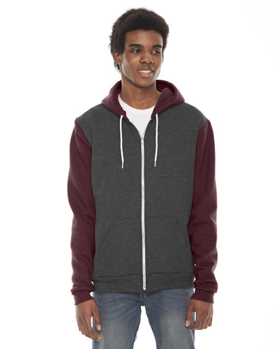 American Apparel Unisex Flex Fleece Zip Hoodie F497W | Dk Hth Gry/ Trff - Front