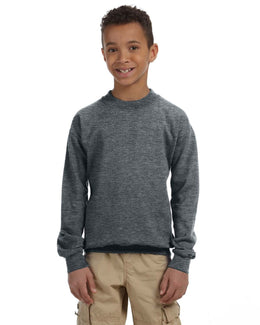 Gildan Youth 50/50 Crewneck Sweatshirt G180B | Dark Heather - Front