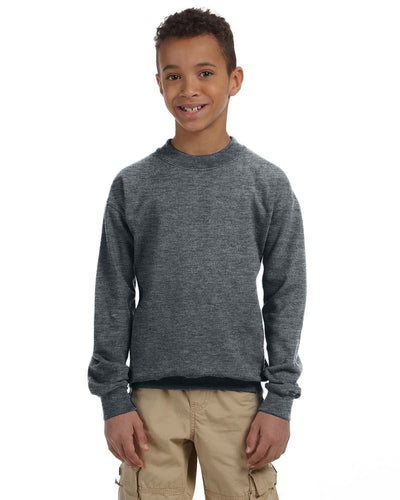 Gildan Youth 50/50 Crewneck Sweatshirt G180B | Dark Heather - Front