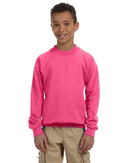 Gildan Youth 50/50 Crewneck Sweatshirt G180B | Safety Pink - Front