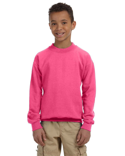 Gildan Youth 50/50 Crewneck Sweatshirt G180B | Safety Pink - Front
