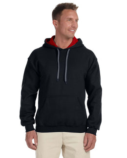 Gildan Heavy Blend Contrast Hooded Sweatshirt G185C | Black/ Red - Front