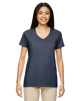 Gildan Ladies Heavy Cotton 5.3 oz. V-Neck T-Shirt G500VL | Heather Navy - Front