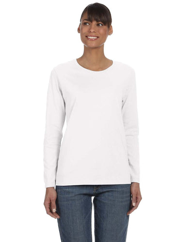 Gildan Ladies Long Sleeve 100% Cotton T-Shirt G540L | White - Front